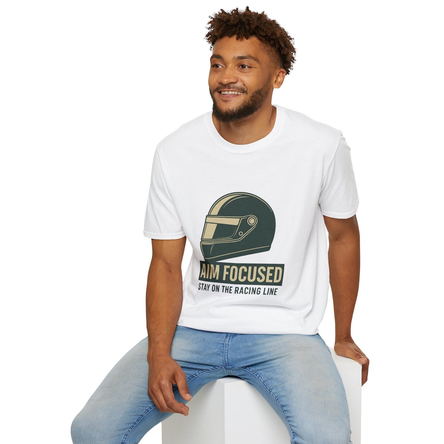 Aim Focused – Stay on the Racing Line Tee – Sim Racing Motivational T-Shirt