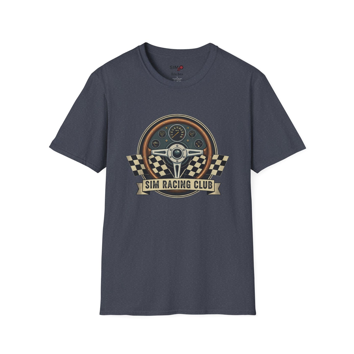 Sim Racing Club Tee – Vintage Steering Wheel & Checkered Flags T-Shirt
