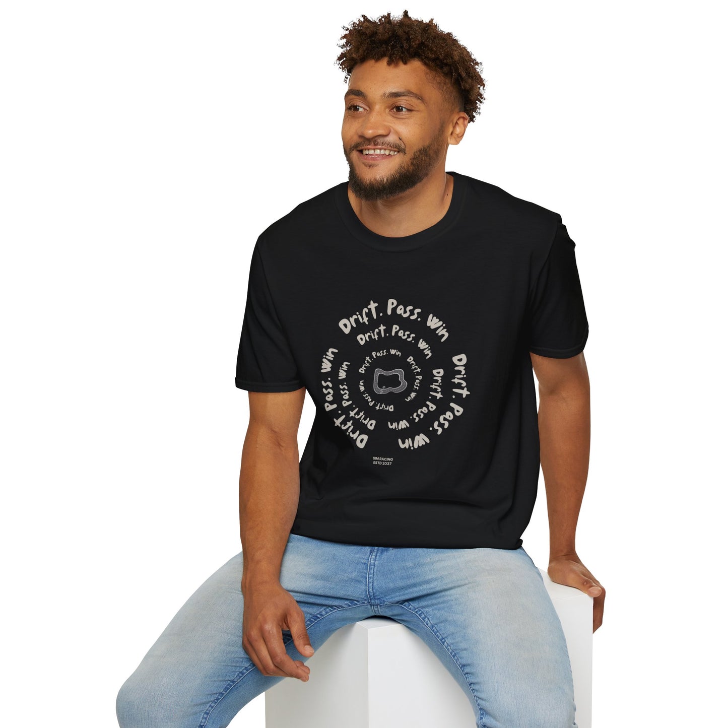 Drift. Pass. Win Spiral Sim Racing Tee 🏎️