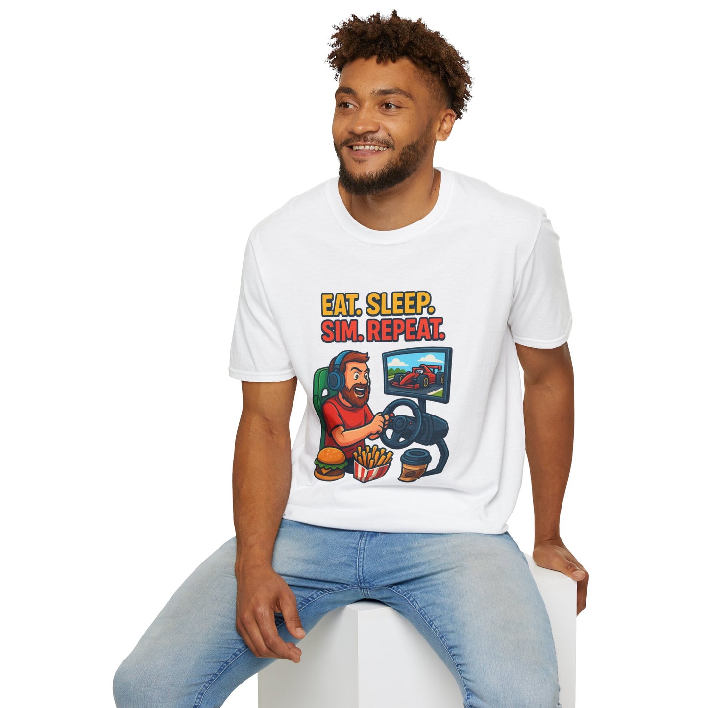 Eat Sleep Sim Repeat Tee – Funny Sim Racing & Gaming T-Shirt
