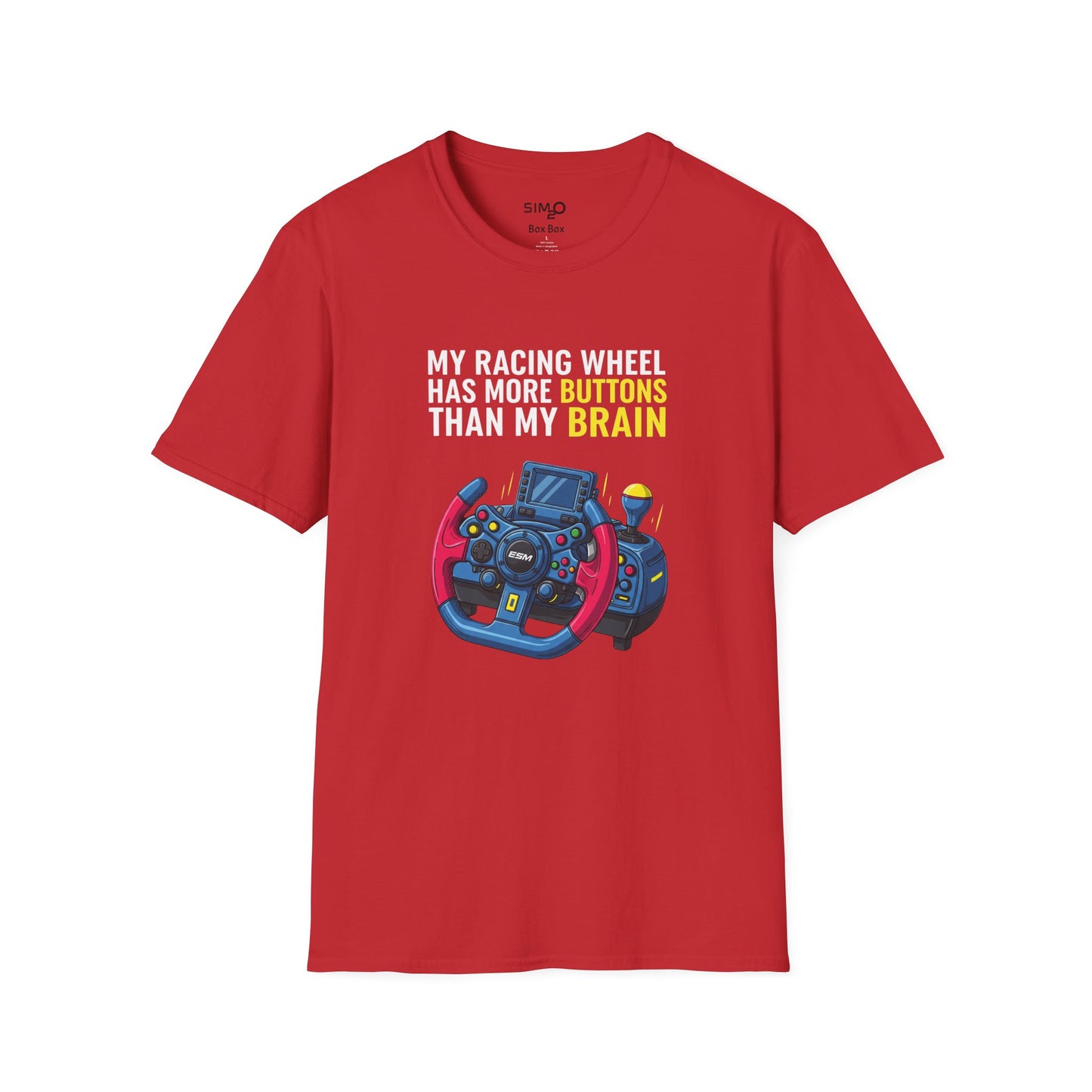 My Racing Wheel Has More Buttons Than My Brain Tee – Funny Sim Racing T-Shirt