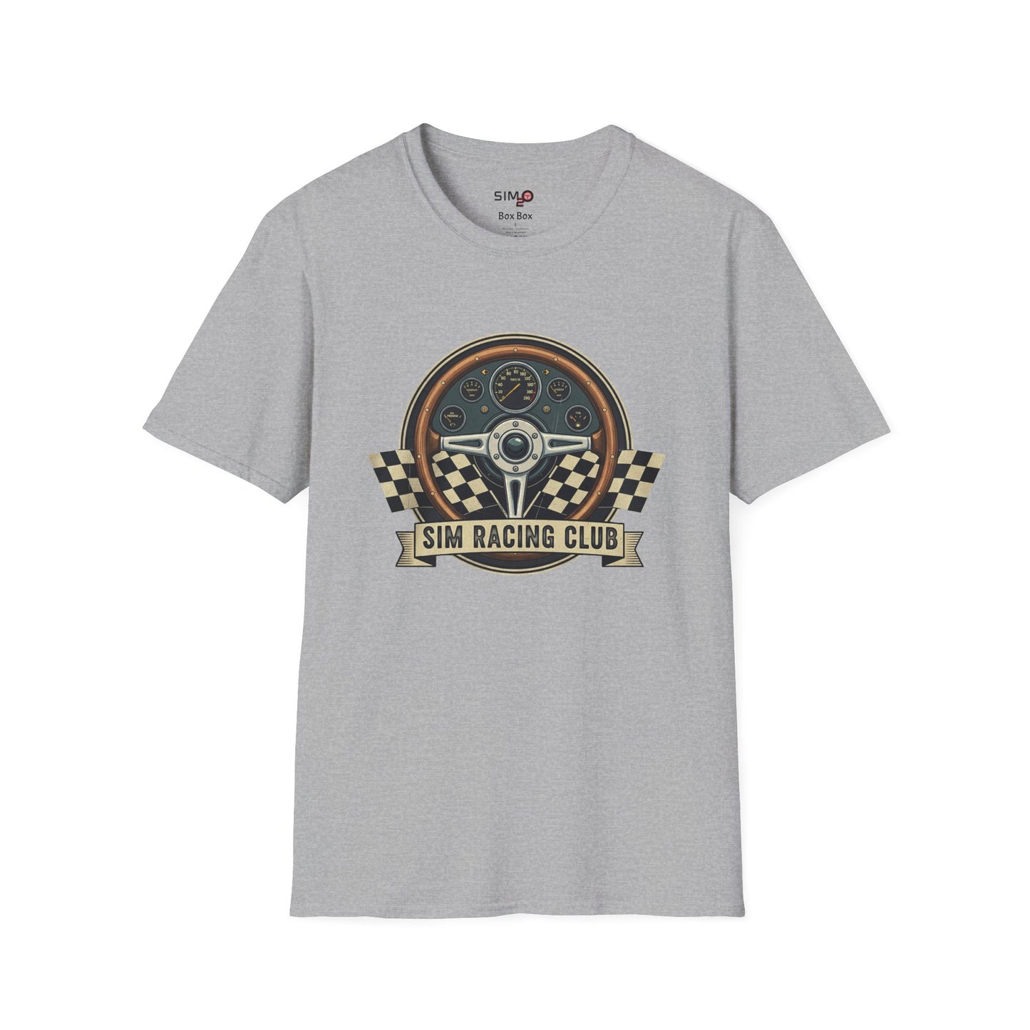 Sim Racing Club Tee – Vintage Steering Wheel & Checkered Flags T-Shirt