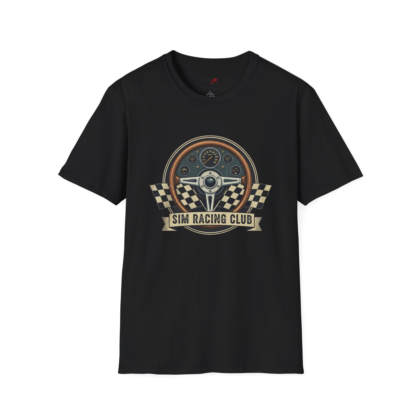 Sim Racing Club Tee – Vintage Steering Wheel & Checkered Flags T-Shirt