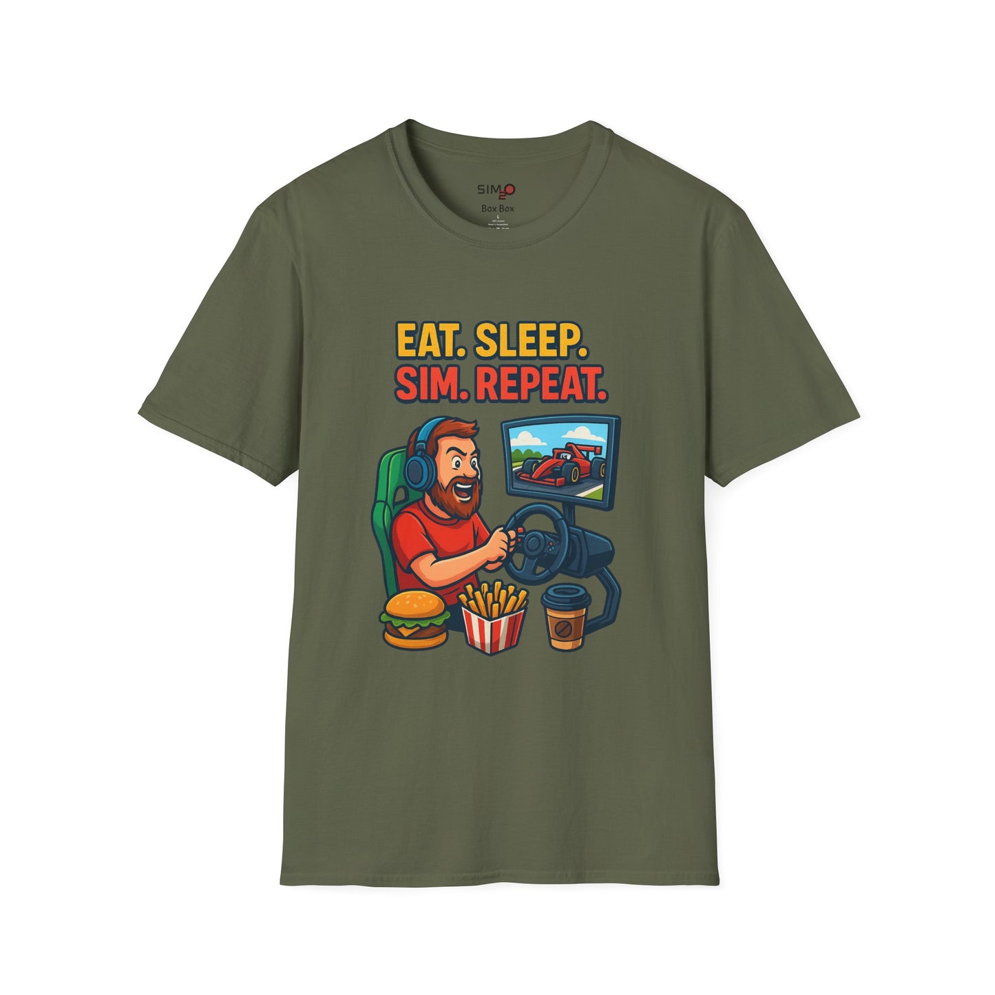 Eat Sleep Sim Repeat Tee – Funny Sim Racing & Gaming T-Shirt