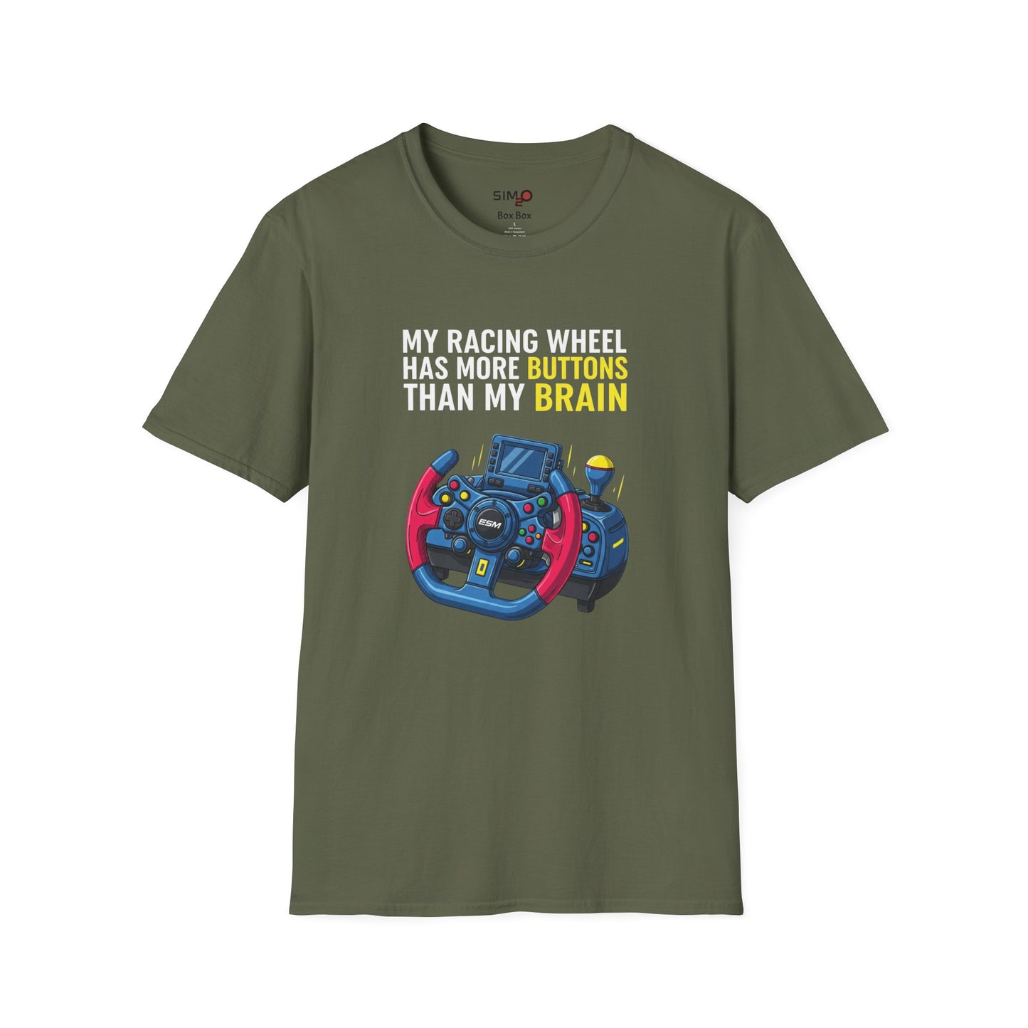 My Racing Wheel Has More Buttons Than My Brain Tee – Funny Sim Racing T-Shirt