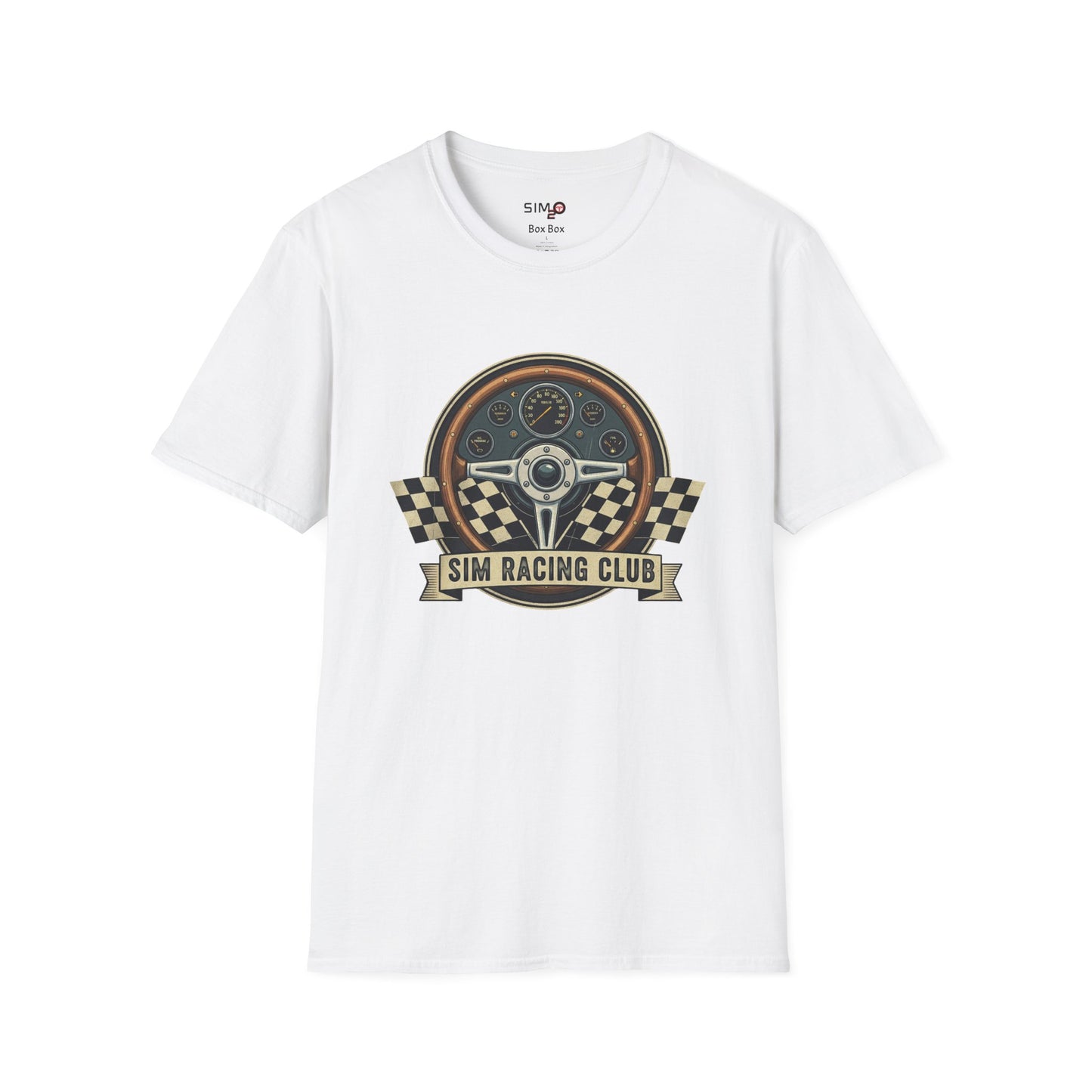 Sim Racing Club Tee – Vintage Steering Wheel & Checkered Flags T-Shirt