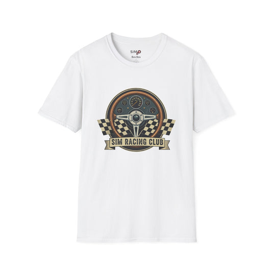 Sim Racing Club Tee – Vintage Steering Wheel & Checkered Flags T-Shirt