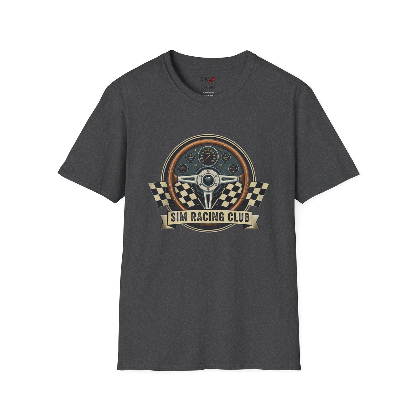 Sim Racing Club Tee – Vintage Steering Wheel & Checkered Flags T-Shirt