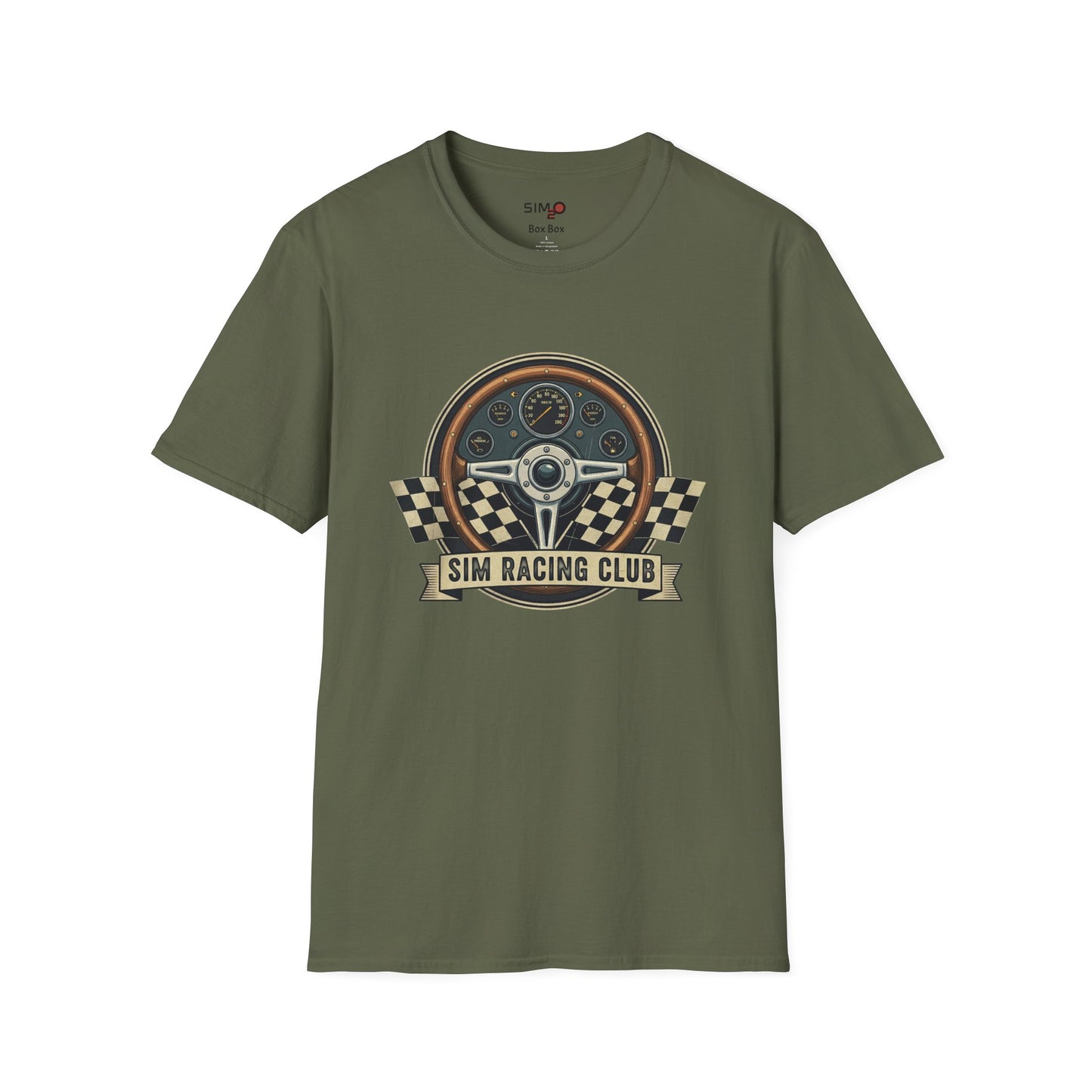 Sim Racing Club Tee – Vintage Steering Wheel & Checkered Flags T-Shirt