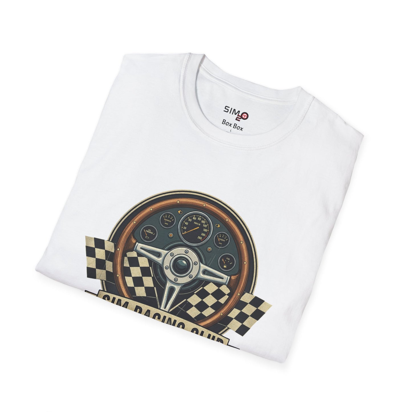 Sim Racing Club Tee – Vintage Steering Wheel & Checkered Flags T-Shirt